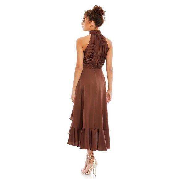 Mac Duggal Halter Neck Flower Detail Ruffled Midi Dress Size S $398 - Picture 3 of 7